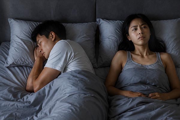 雙人睡眠受到翻身干擾的夜晚情境